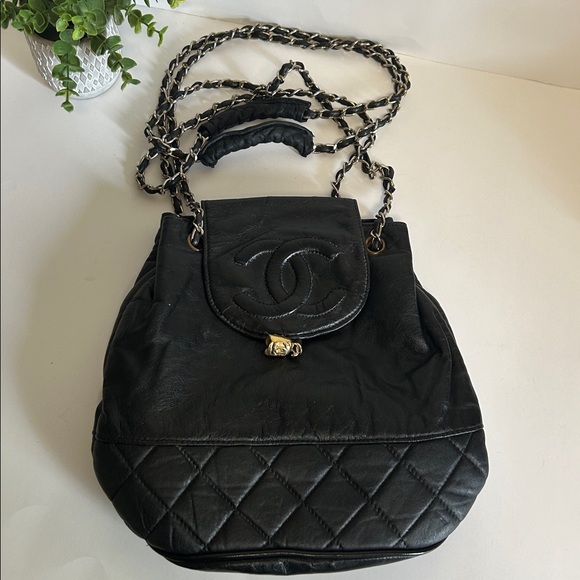 Black Leather Chain Backpack